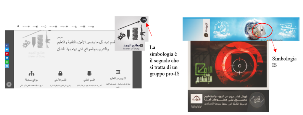 Screenshot di due siti web pro-IS nel deep web che diffondono competenze informatiche e tecnologiche