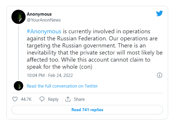 Anonymous, guerra cyber verso la Russia in soccorso all’Ucraina