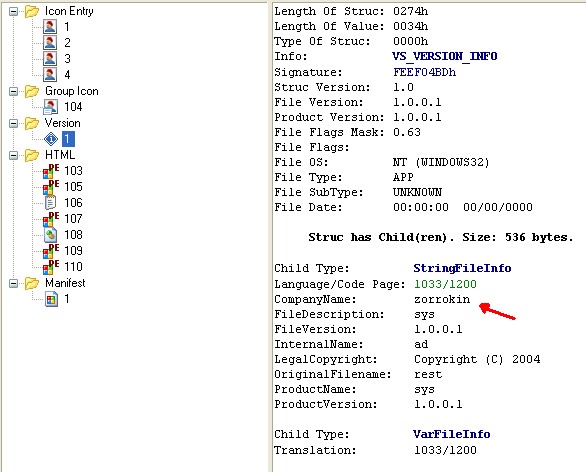 Metadati di un file, in particolare informazioni sulla versione in una sezione di risorse di un eseguibile Windows (file PE). L'analisi è associata al malware StrongPity o a minacce simili, in cui gli aggressori utilizzano nomi fuorvianti o generici nei metadati dei file per camuffare i file dannosi come software legittimi.