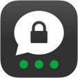 Logo di Threema, app di messaggistica istantanea sicura e crittografata, con sfondo nero e simbolo di lucchetto all'interno di un fumetto bianco sopra tre punti verdi.