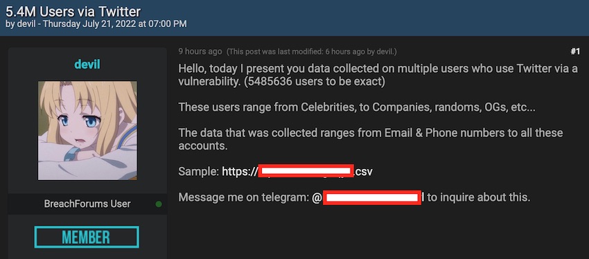 Il data breach di Twitter espone 5.4 milioni di account ora in vendita per $30.000