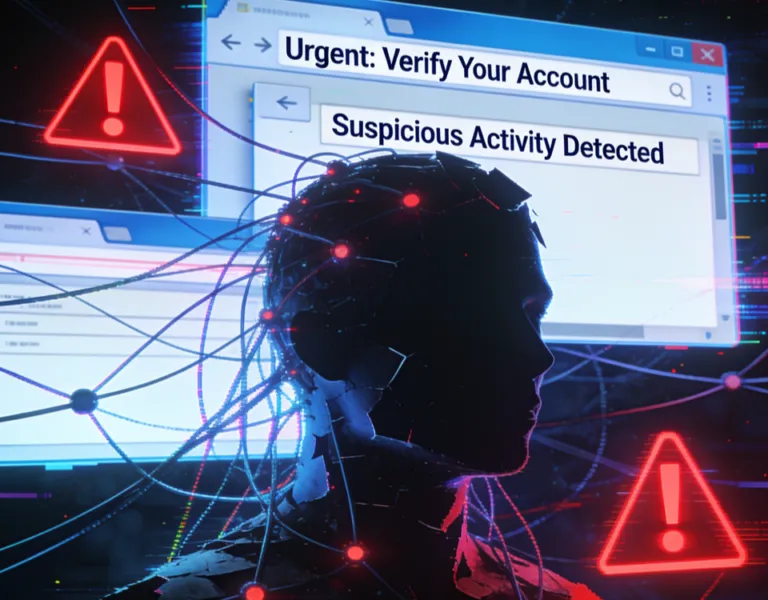 Schema concettuale sugli attacchi di phishing e sulla vulnerabilità al phishing basato su modelli psicologici e criminologici.