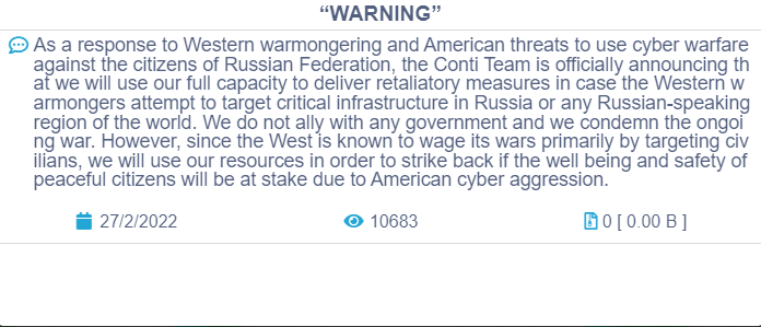 Diffusi i dati della gang ransomware Conti schierata a favore di Putin