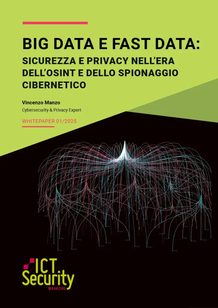 Copertina del whitepaper Big Data e Fast Data: Sicurezza e Privacy nell’Era dell’OSINT e dello Spionaggio Cibernetico