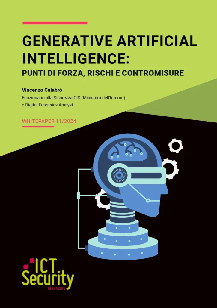 Copertina del whitepaper Generative Artificial Intelligence: punti di forza, rischi e contromisure