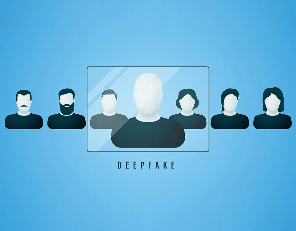 Immagine che illustra un esempio di deepfake, una tecnologia avanzata basata su intelligenza artificiale e reti generative antagoniste (GAN), utilizzata per creare contenuti multimediali falsi ma realistici. La tecnologia deepfake è impiegata per manipolare video e audio, generare notizie false e truffe, e presenta gravi implicazioni nel contesto politico, aziendale e sociale. L'immagine mostra un confronto tra video autentici e deepfake per evidenziare le sfide nella verifica dell'autenticità delle informazioni e le tecniche di difesa come il riconoscimento tramite intelligenza artificiale.
