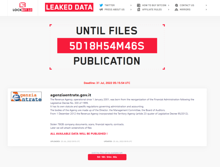 Attacco ransomware all’Agenzia delle Entrate, LockBit rivendica il data breach