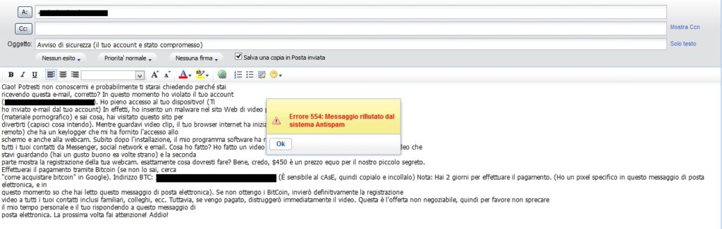 Sextortion: Analisi di una mail del ricatto